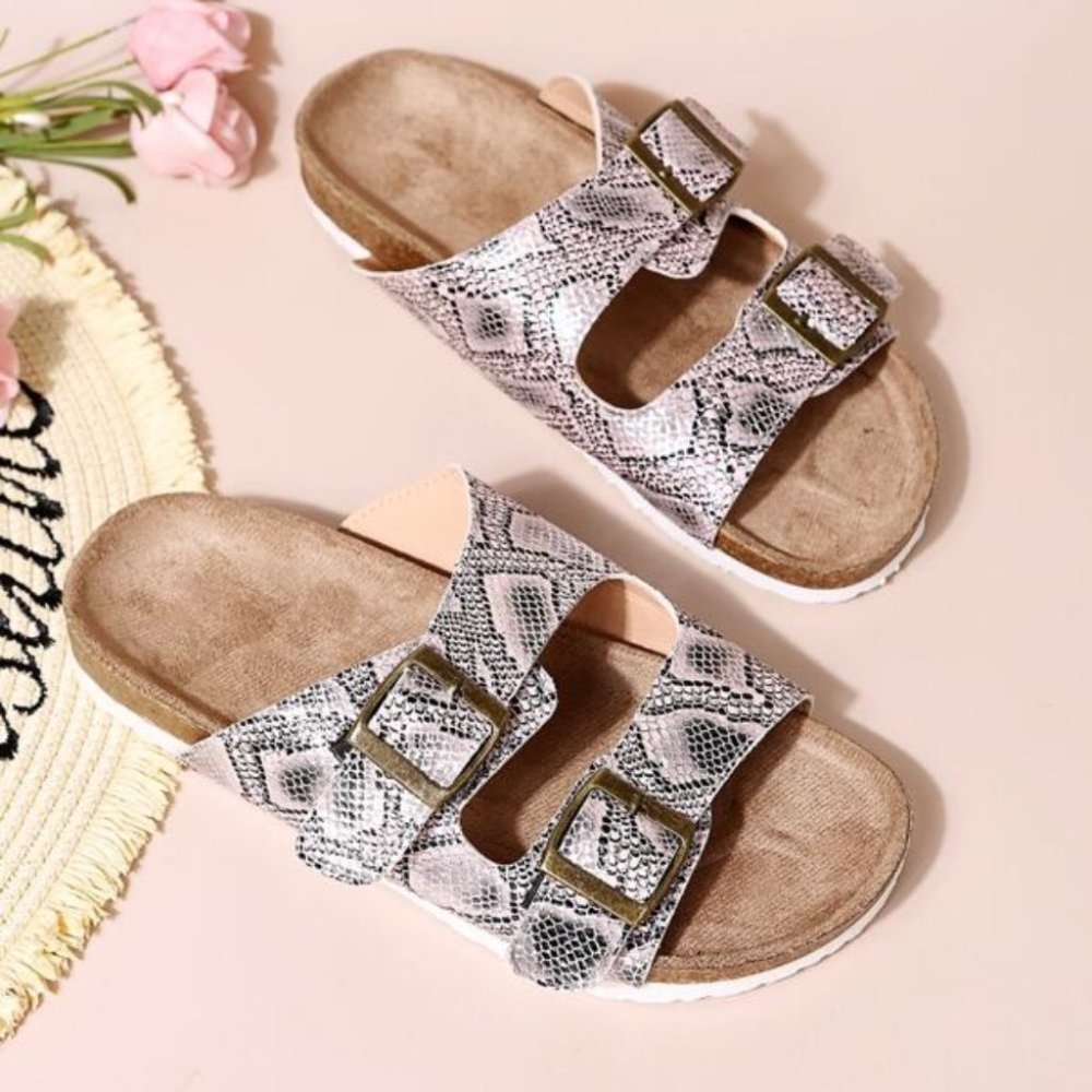 MODA DOLLZ Snakeskin print double buckle sandals - Picture 3 of 5